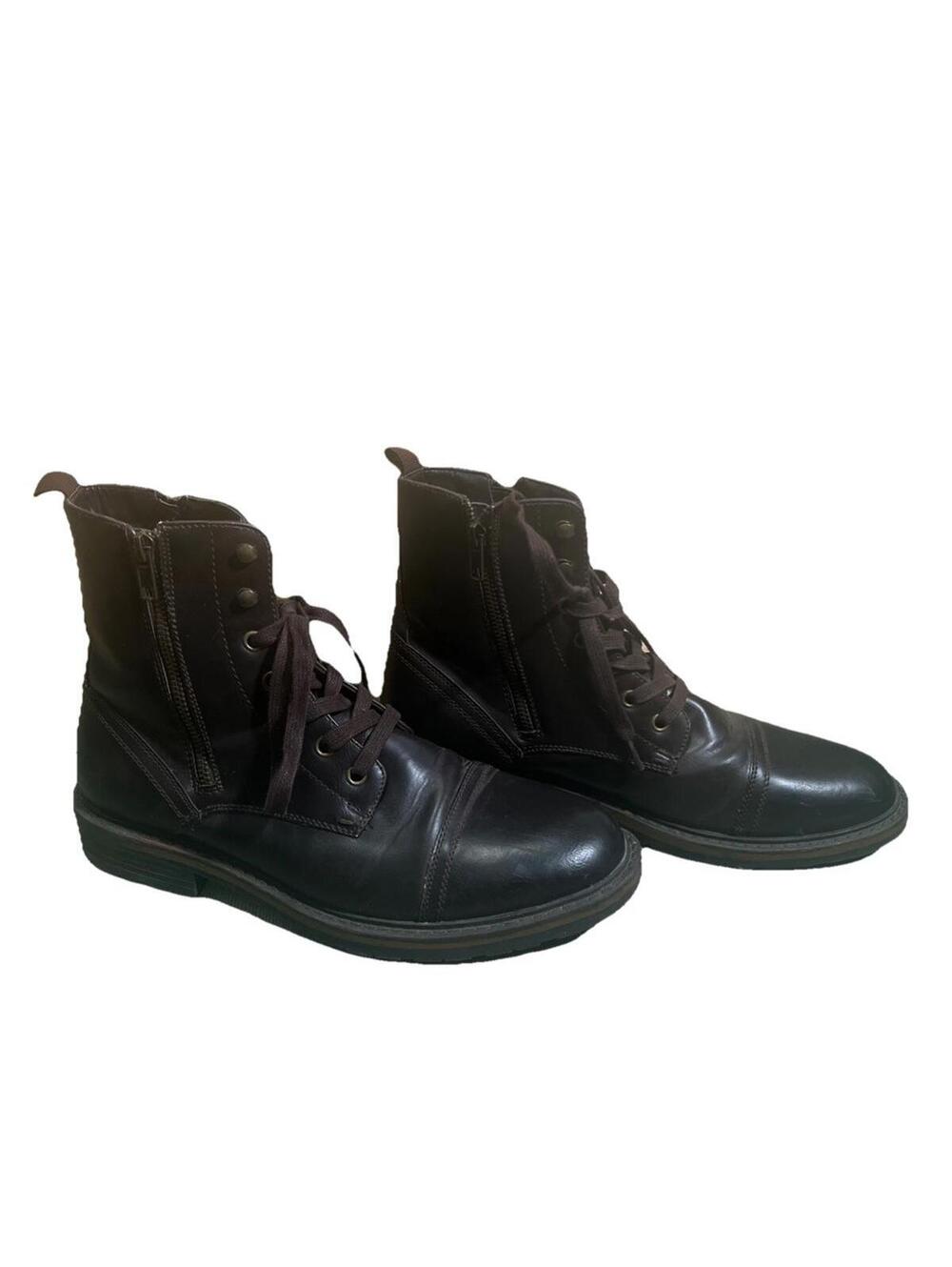 Kenneth Cole Unlisted Captain Combat Men Boot Sz 9 Brown Double Dual Zip Cap Toe